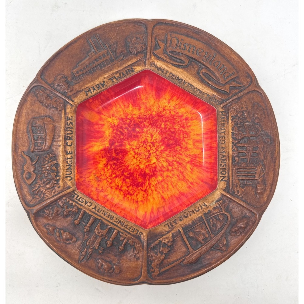 Walt Disneyland Productions Vtg Park Ashtray Trinket‎ Dish Orange Red 8"